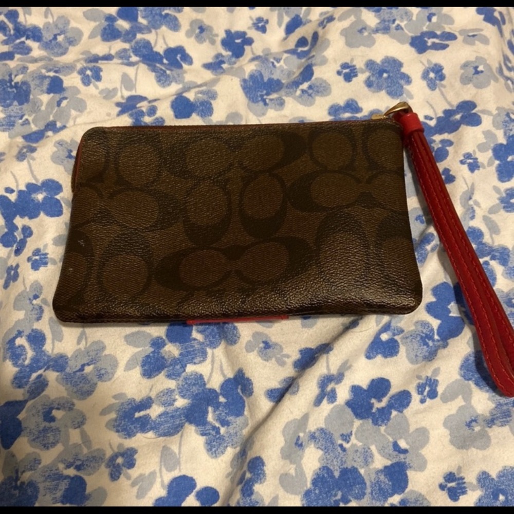 Coach Zip Wristlet with red strap - Picture 5 of 9